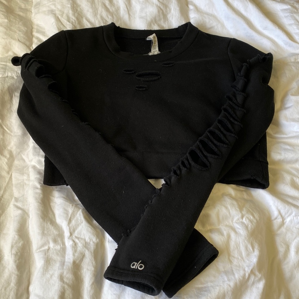 Black Alo Cropped Warrior Sweater Size Small